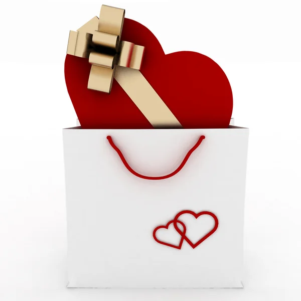 Box as heart form in a bag for a gift — Stock Photo, Image