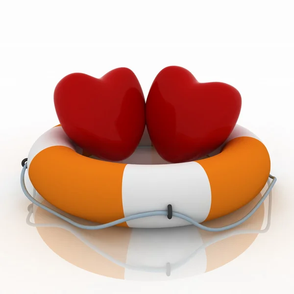 Two hearts and lifebuoy — Stock Photo, Image