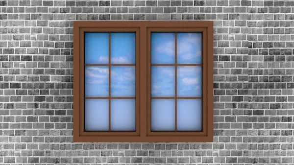 Plastic window on a brick wall — Stock Photo, Image