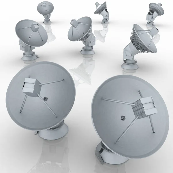 3d satellite dishes on the white background — Stock Photo, Image