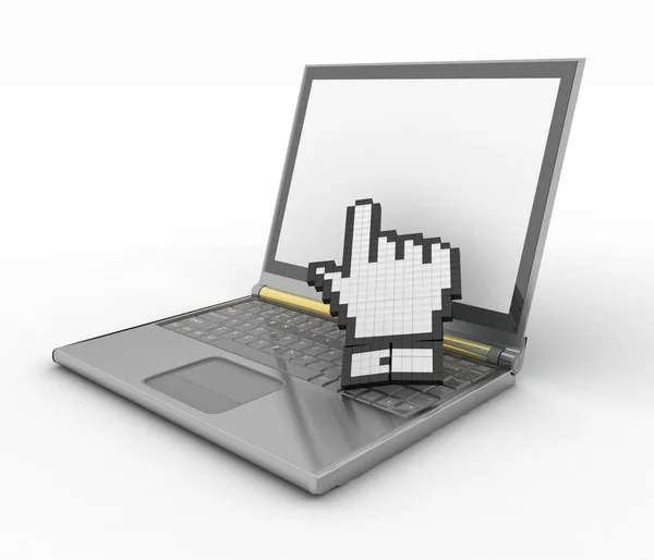Símbolo de la mano en la pantalla del ordenador portátil —  Fotos de Stock