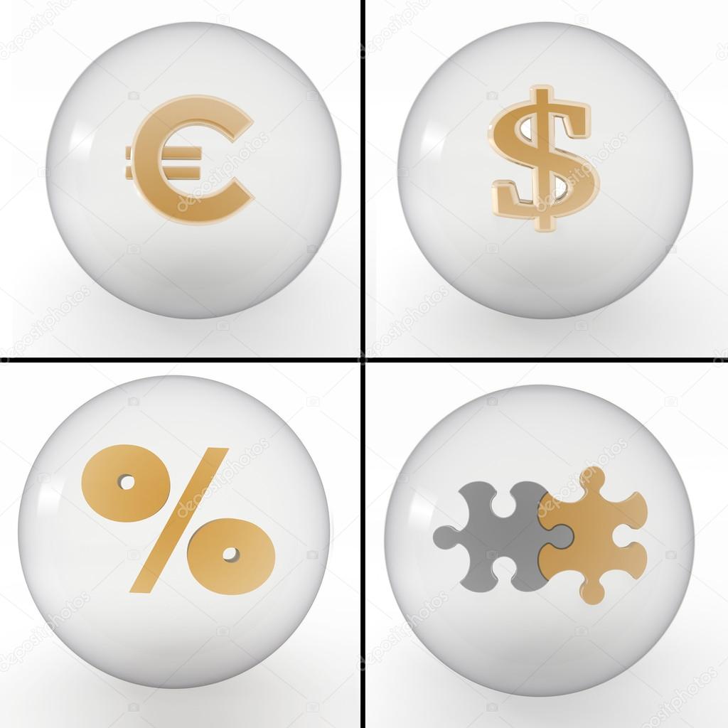 set of symbols on financial business in transparent balls