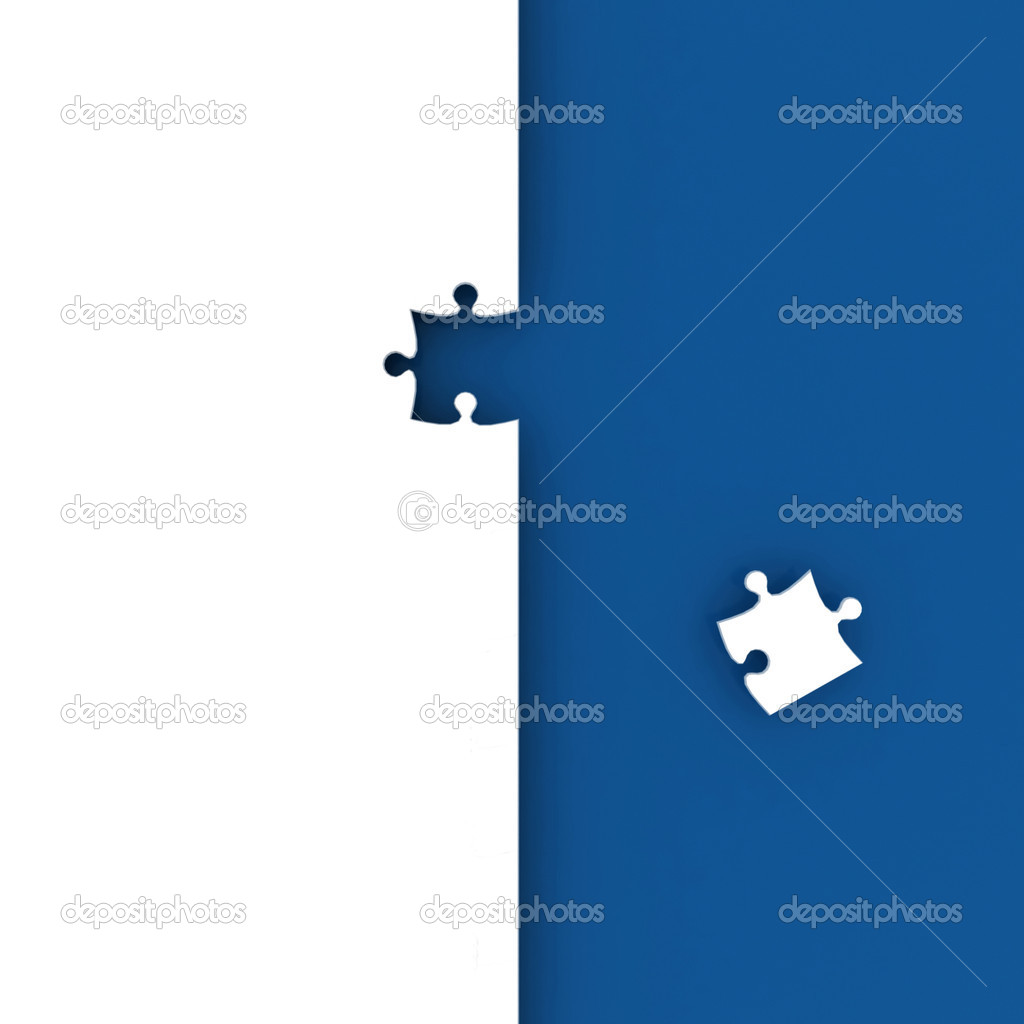 White puzzle on blue background.