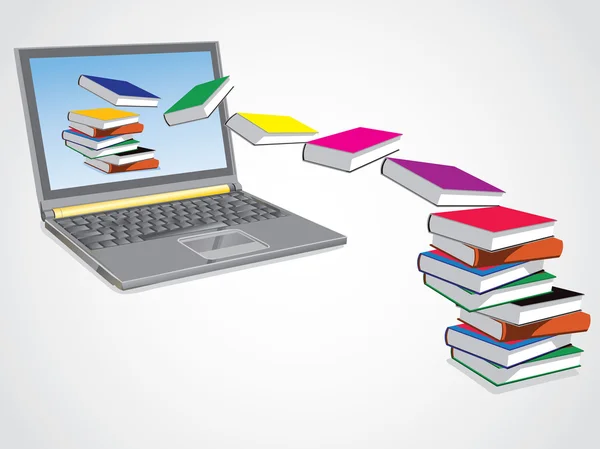 Livros voar para o seu laptop — Vetor de Stock