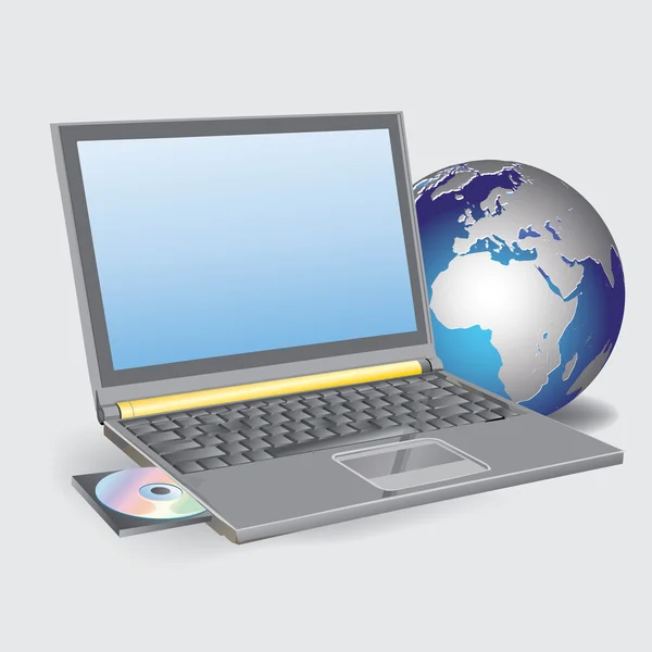 Dünya ve belgili tanımlık laptop. vektör çizim — Stok Vektör