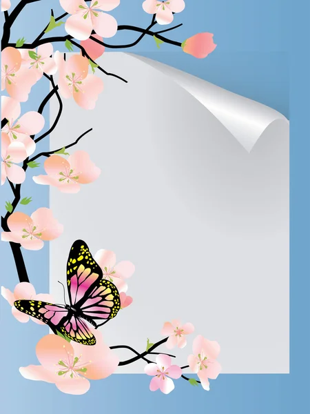 Quadro vetorial com flores bonitas e borboleta — Vetor de Stock