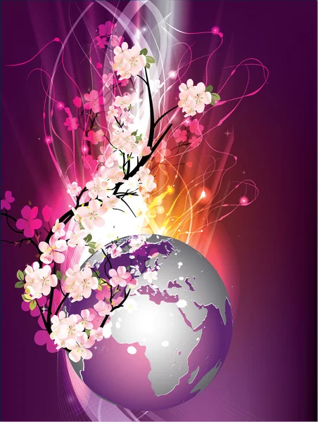Hermosa ilustración vectorial con flores y globo — Vector de stock