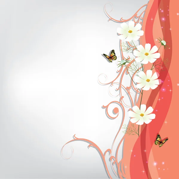 Vector frame with beautiful flowers and butterfly — Stock Vector