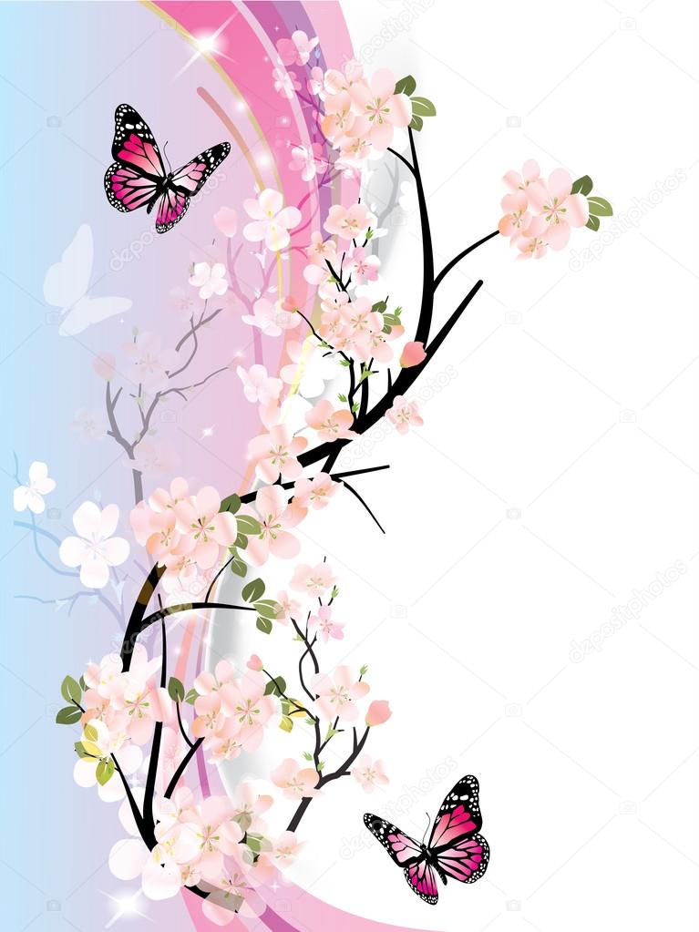 vector frame with beautiful flowers and butterfly