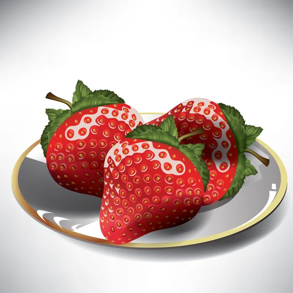 접시 위에 놓인 딸기 — 스톡 벡터