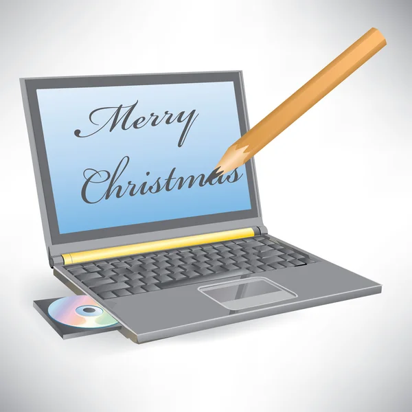 현대 노트북 컴퓨터에 광학 디스크 드라이브입니다. 메리 크리스마스 — 스톡 벡터