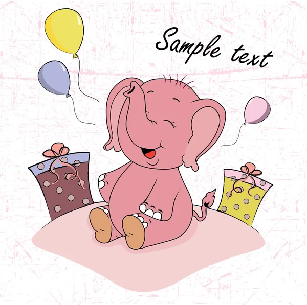 Elefante de dibujos animados bebé con regalos — Vector de stock