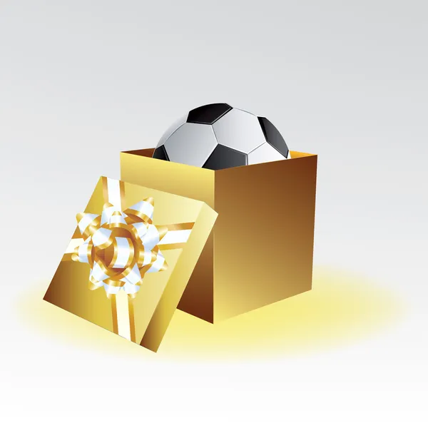 Μπάλα ποδοσφαίρου στο κουτί δώρου. απομονώνονται σε λευκό φόντο. — Διανυσματικό Αρχείο