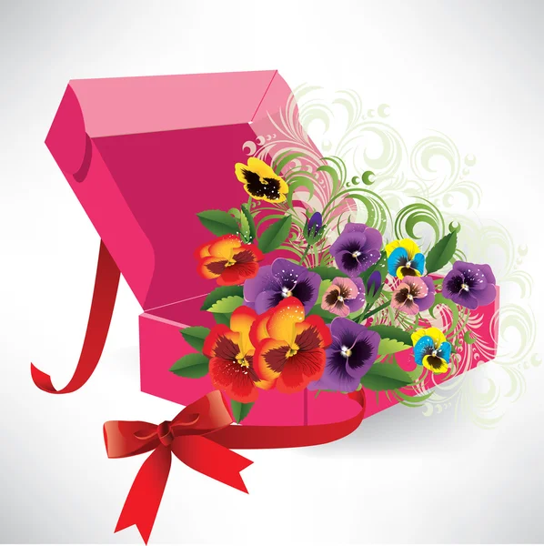 Красива коробка зі стрічкою і квітами — стоковий вектор