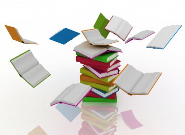 Açık kitap kitap yığını döner