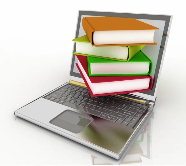 Könyvek a laptop egy fehér háttér — Stock Fotó