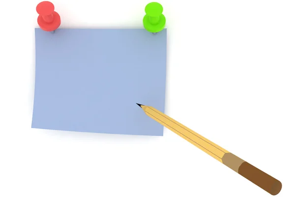 Sheet paper pinned by pins with pencil. — Stock Photo, Image