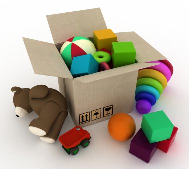 child's toys are in a box. clipart