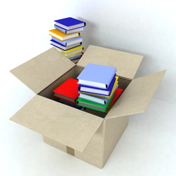 Caja de cartón con libros en blanco — Foto de Stock