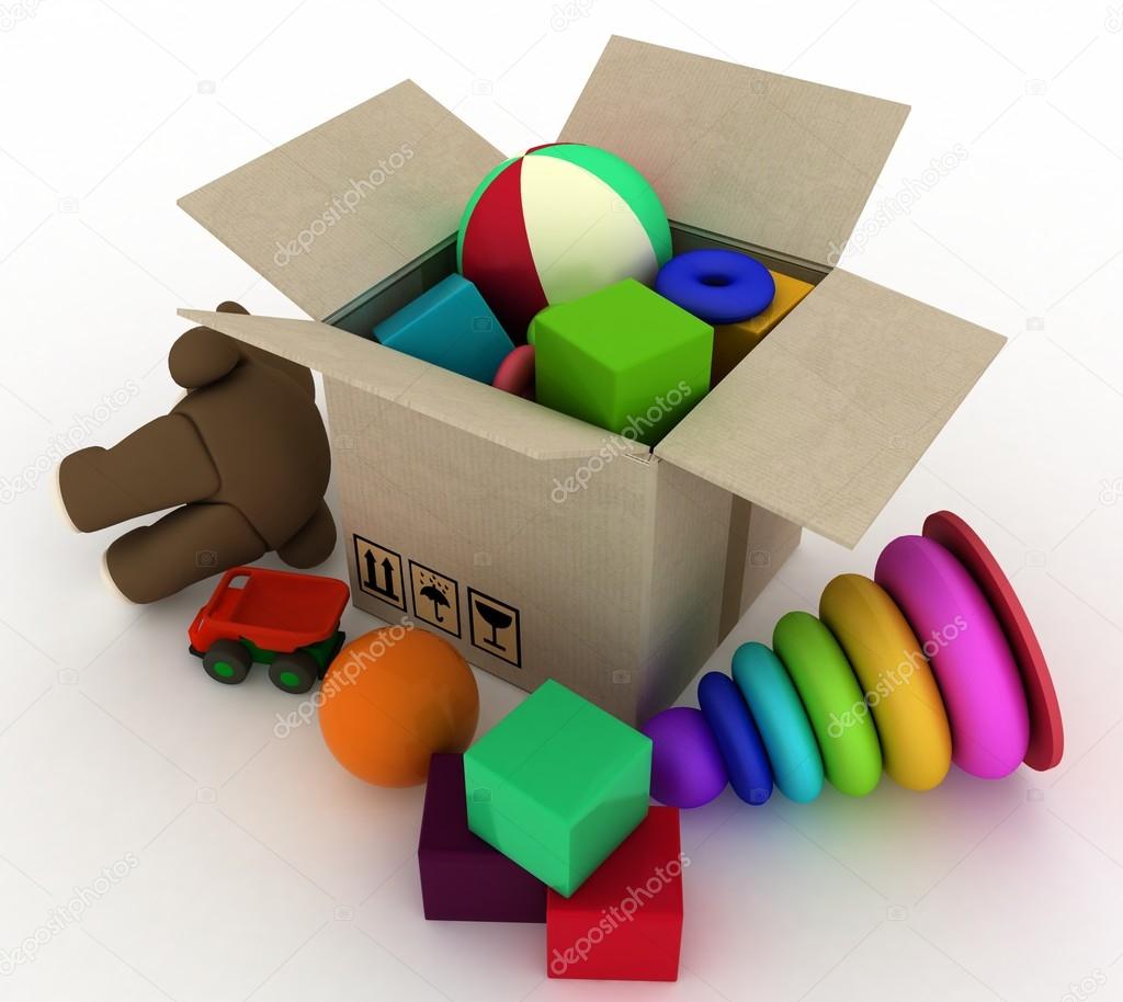 child's toys are in a box