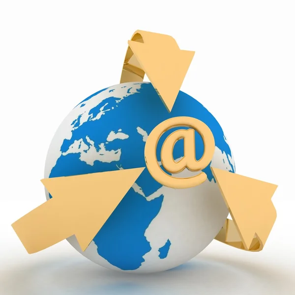 E-Mail concept with globe and arrows — Stock Photo, Image