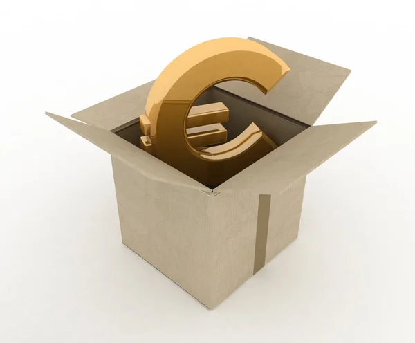 Illustration 3D de boîte en carton avec signe euro à l'intérieur — Photo