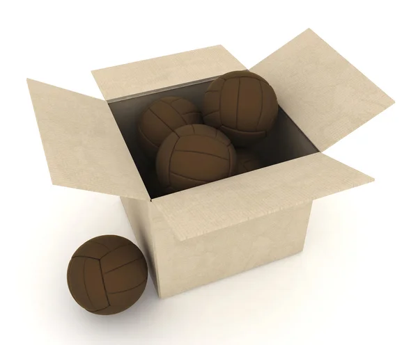 Sports volleyballs in a cardboard box. — Stock Photo, Image