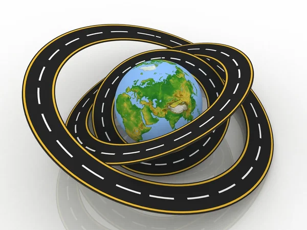 Globe terrestre et routes autour de lui — Photo