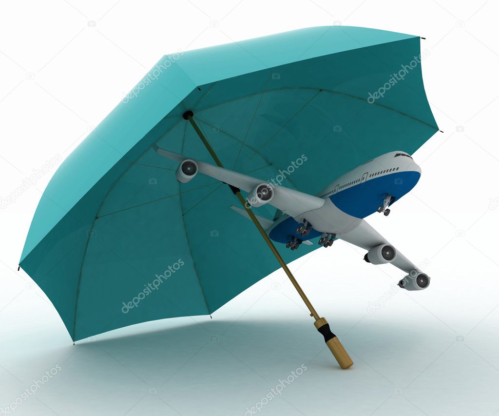 Passenger plane flies under the umbrella