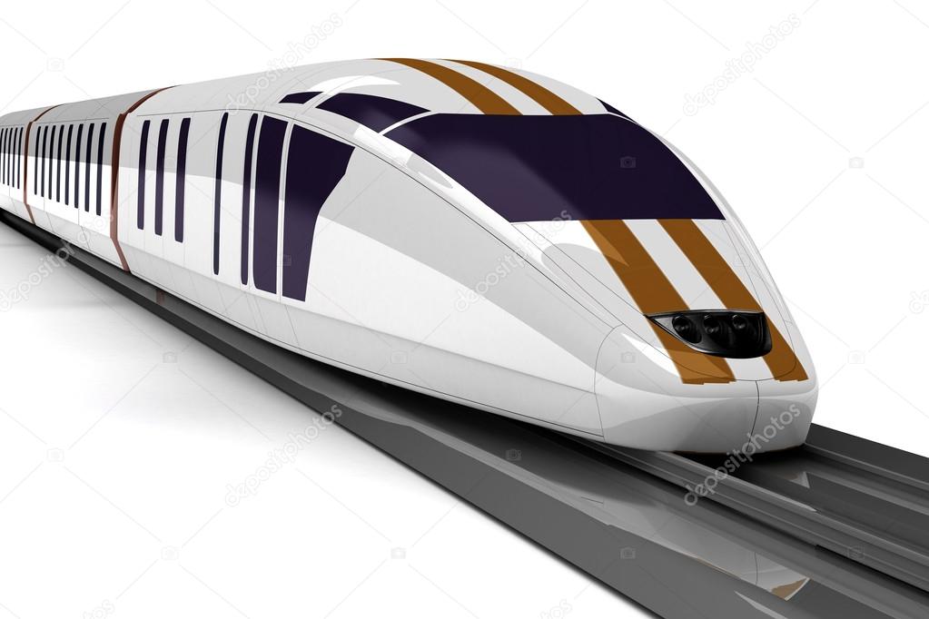 high-speed train on a white