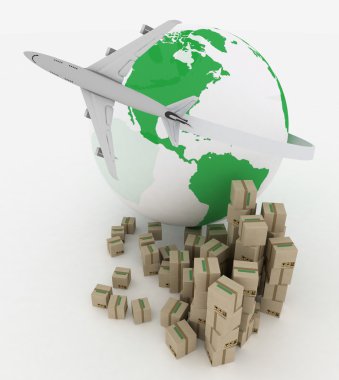 uçağı ile kutuları üzerinde beyaz küre