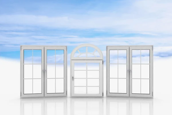 Ventanas blancas con cielo azul con nubes — Foto de Stock