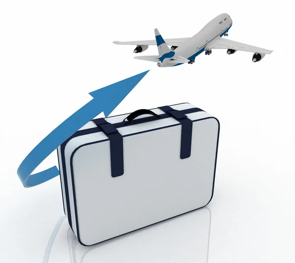 Airliner and suitcase — Stock Photo, Image