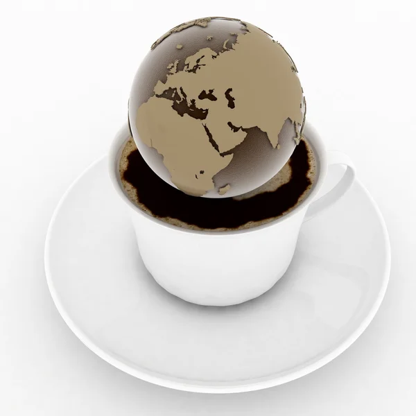 Coffee cup with a globe — Stock Photo, Image