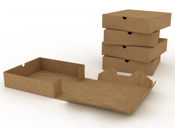 3D-box voor pizza geïsoleerd op witte achtergrond — Stockfoto