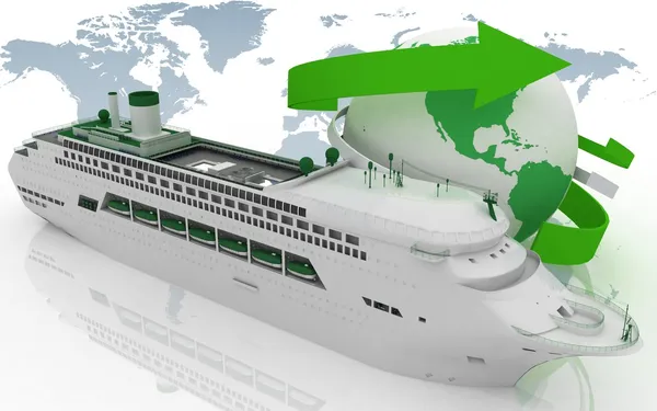 Crucero de línea para un viaje alrededor del mundo. ilustración de renderizado 3d — Foto de Stock