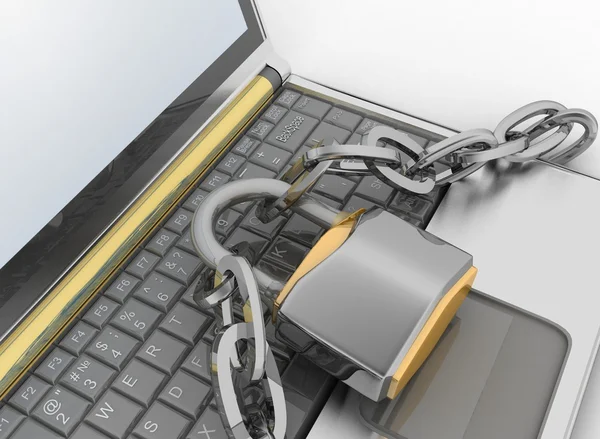 Laptop with chains and lock — Stock Photo, Image