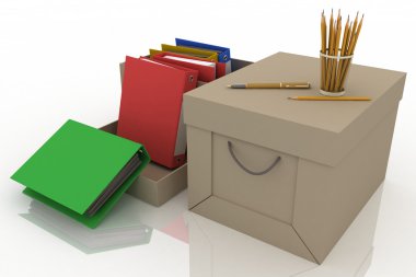 kalemler ve karton kutu office klasörlerinde Kırtasiye