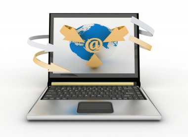 e-posta kavramı küre ve dizüstü bilgisayar ekranında yayla