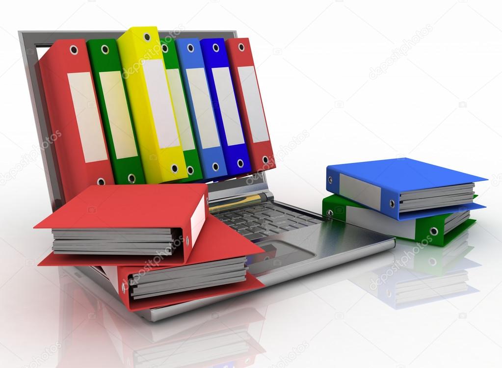 Abstract image of computer and folders for documents