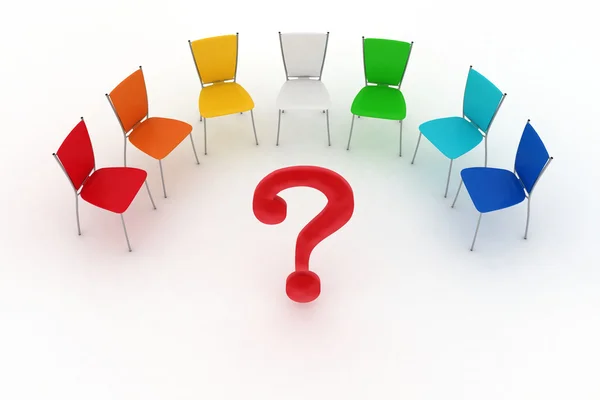 Chairs are put by half-round and question mark in center — Stock Photo, Image
