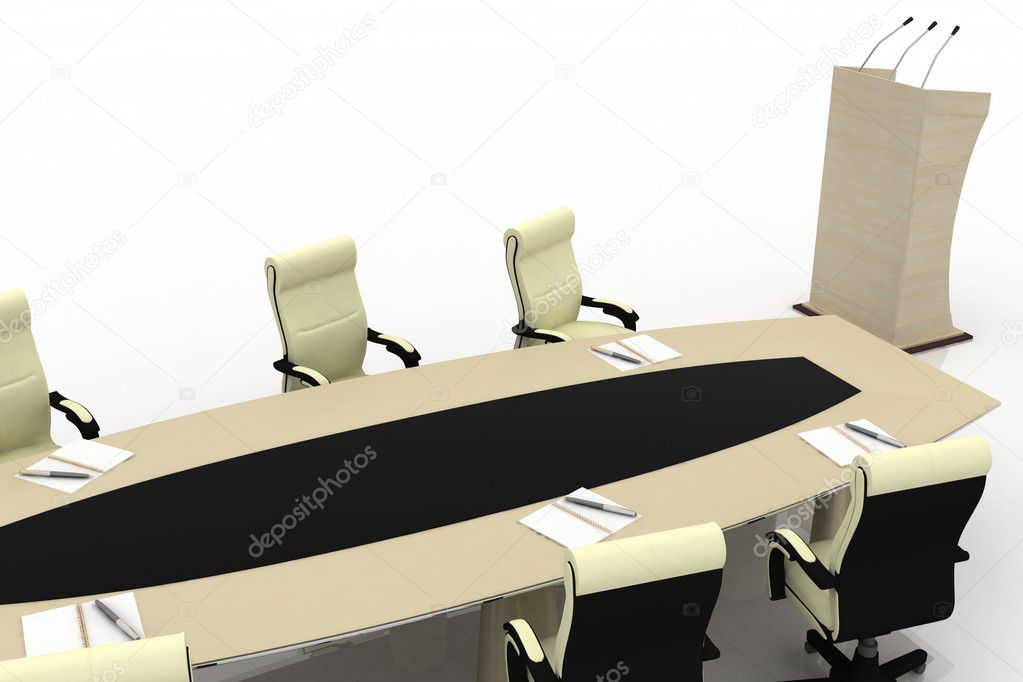 Conference Table with empty chairs for modern office.