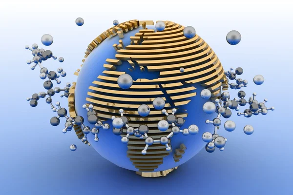 Globe with molecules. 3d abstract background — Stock Photo, Image
