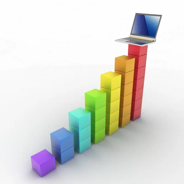 3D laptop och business diagram — 图库照片