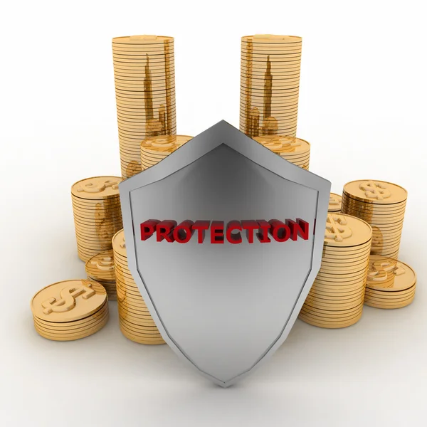 Pilhas de moedas cobertas por escudo de protecção — Fotografia de Stock