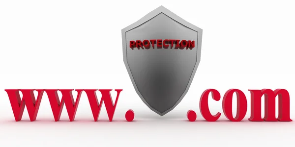 Escudo entre www y punto com. Concepción de proteger de páginas web desconocidas . —  Fotos de Stock