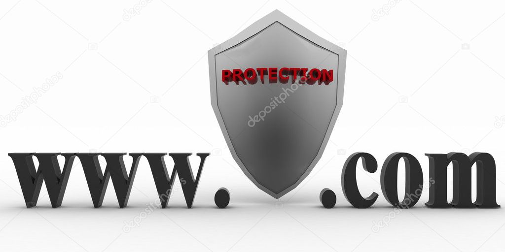 Shield between www and dot com. Conception of protecting from unknown web- pages.