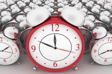 3D büyük kırmızı çalar saat ve alarm clocks beyaz