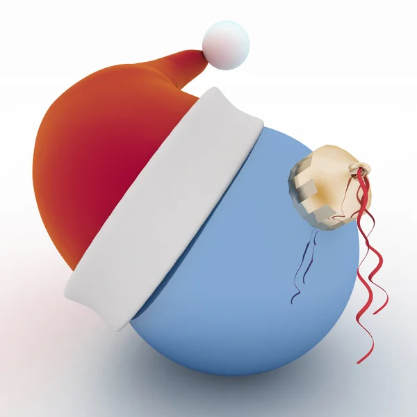 Bola de Natal com chapéu de Papai Noel isolado em branco — Fotografia de Stock