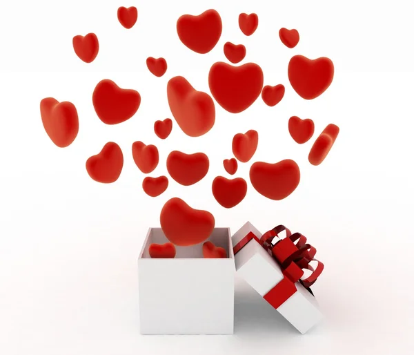 Corazones volando fuera de la caja de regalo . — Foto de Stock